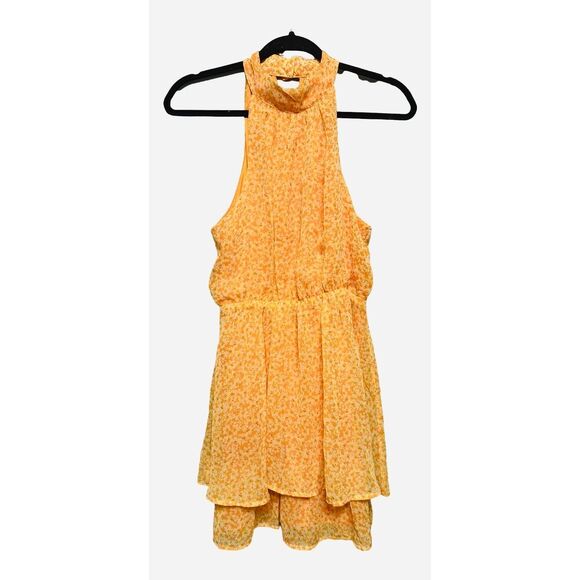 Sienna Sky Halter Tiered Mini Dress Orange Floral Size Medium - Picture 1 of 4